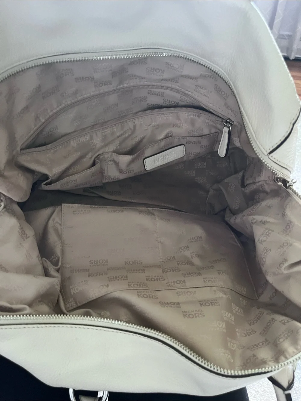 Michael Kors Cream Leather Double-Handle Satchel with Silver Hardware